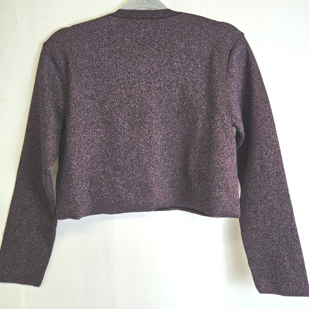 Zara Metallic Shimmer Glitter Cropped Cardigan Velvet Buttons, Purple, Small - Picture 3 of 8